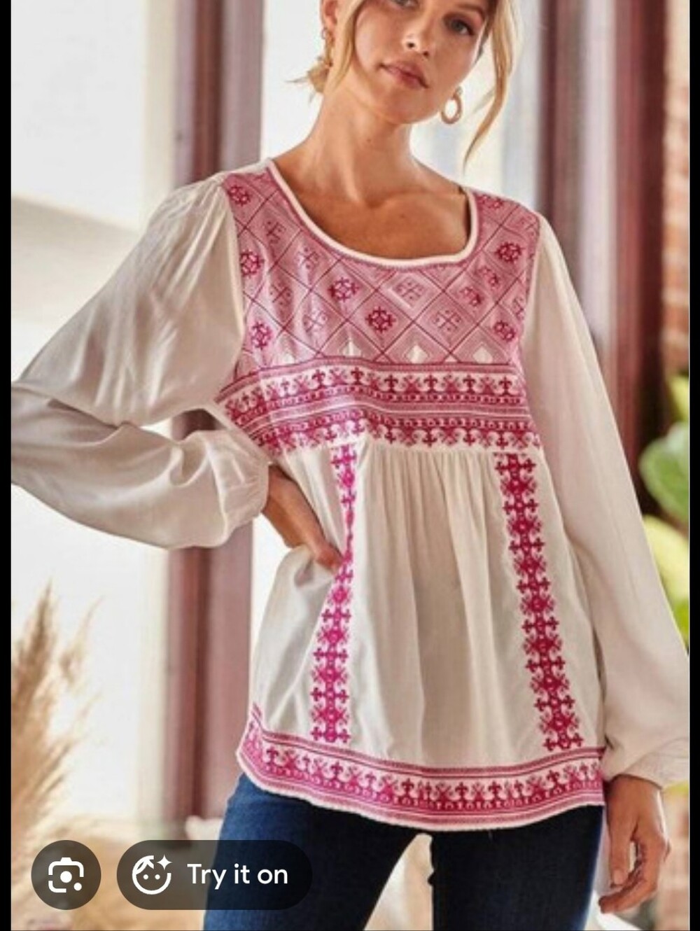 Savanna Jane White Tunic with Pink Embroidery